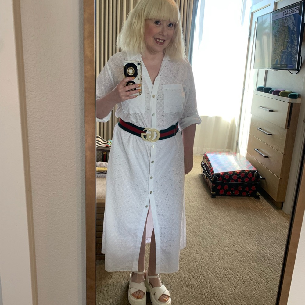 Zara embroidered midi belted shirt dress in white - Picture 2 of 2